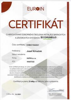 Certifikát comunello omnius s. r. o.