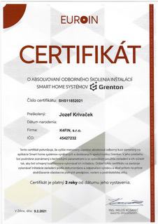 Certifikát grenton omnius s. r. o.