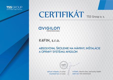 Certifikát avigilon omnius s. r. o.