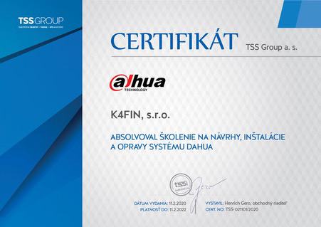 Certifikát dahua omnius s. r. o.