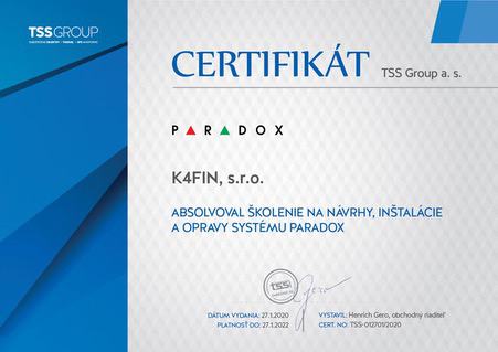 Certifikát paradox omnius s. r. o.